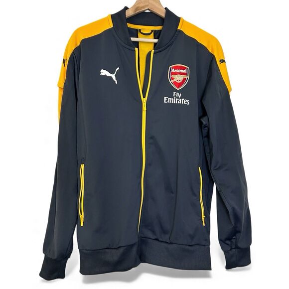 Puma Arsenal Stadium Soccer Jacket Men's Size M Gray & Yellow - Picture 1 of 5